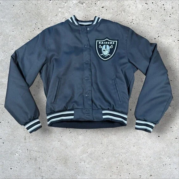NFL Team Apparel Las Vegas Raiders Bomber Jacket Youth Large Black Varsity