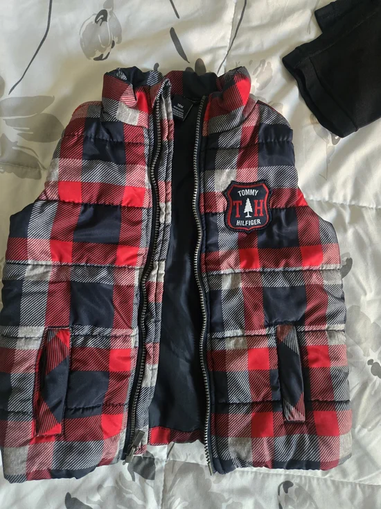 Tommy Hilfiger Red & Navy Plaid Puffer Vest