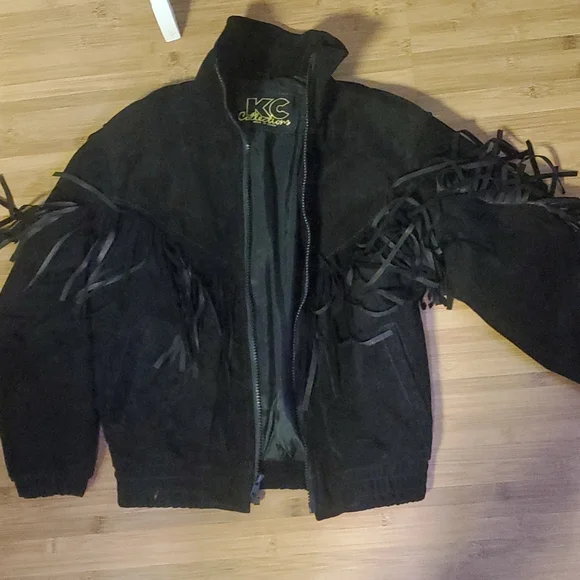 Kc collection kids leather fringe jacket