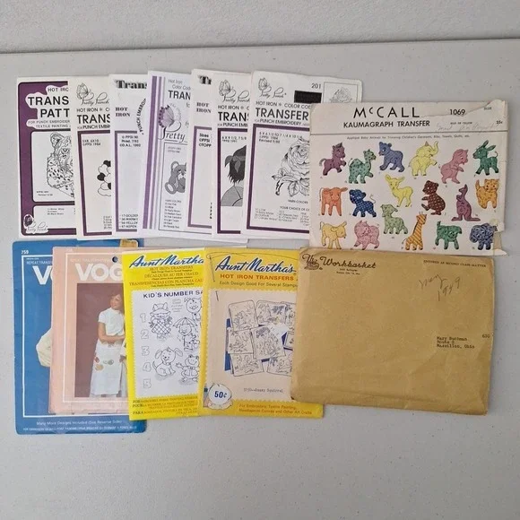 Huge Vintage Lot of Hot Iron Transfers Aunt Martha's Pritty Pinch Mixed Lot 40s+