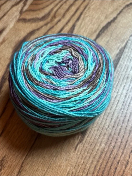 Yarn Fingering Hand Dyed Wool Blend 105g Turquoise Gray Knitting Crochet