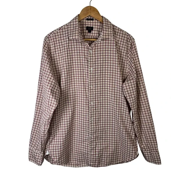 J. Crew Ludlow Mens‎ Large Plaid Check 120's 2 Ply Cotton Button Down Shirt