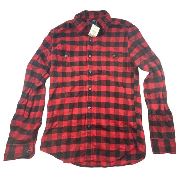 J. Crew Flannel Shirt Red Black Buffalo Plaid Classic Fit Long Sleeve‎ Mens S