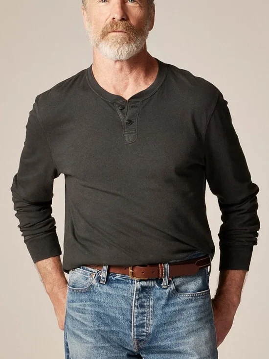 J crew black Slim vintage-wash cotton henley