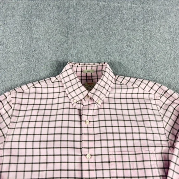 J.Crew Flex Oxford Shirt Slim Fit Mens M Pink Black Windowpane Button Down‎