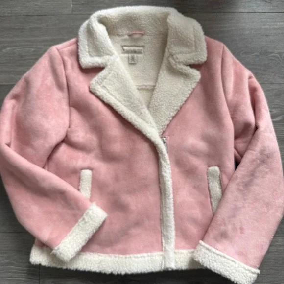 Koolaburra by UGG Girls Pink Faux Suede Shearling Moto Jacket Size 14-16 XL