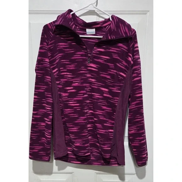 Columbia Fuchsia & Pink Print Fleece 1/4 Zip Pullover Jacket Youth XL