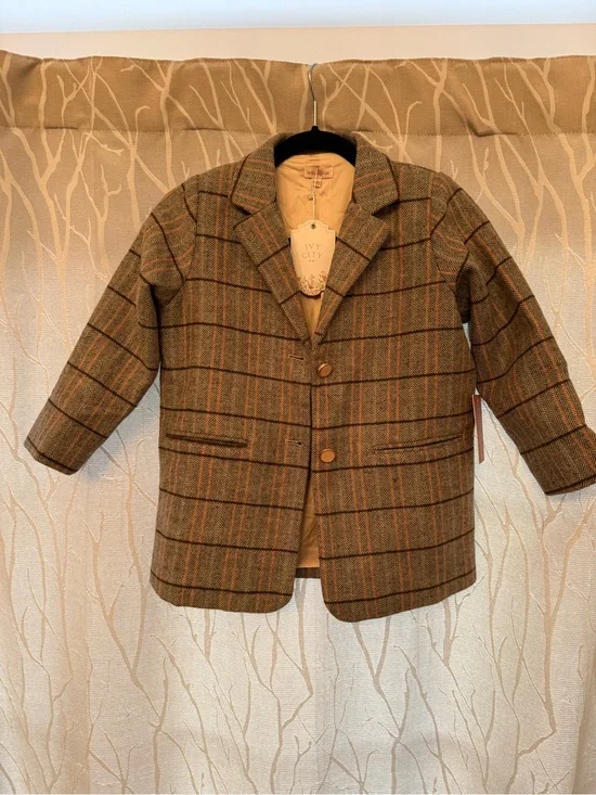 Ivy City Co Mini Marren Set Brown Plaid Kids Blazer and Pleated Skirt Size 11-12