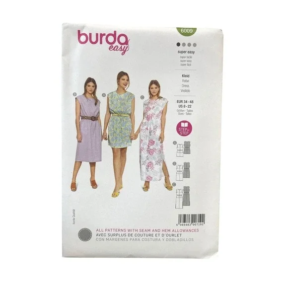 Burda Easy 6009 Dress US 8-22 Super‎ Easy Semi-Fitted Maxi Midi Pattern