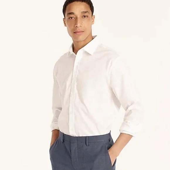 J crew Bowery wrinkle free stretch cotton shirt with spread collar white