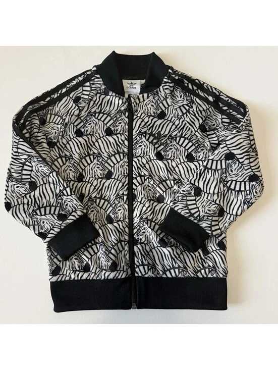 Adidas Originals Toddler Zebra Print Track Jacket Black White Size 3T Zip