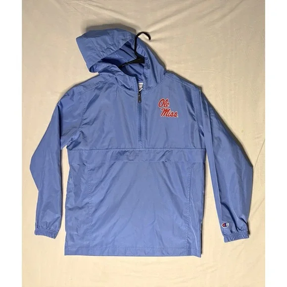 Champion Ole Miss Rebels Windbreaker Hoodie Youth Size XL 14-16 Blue Pullover