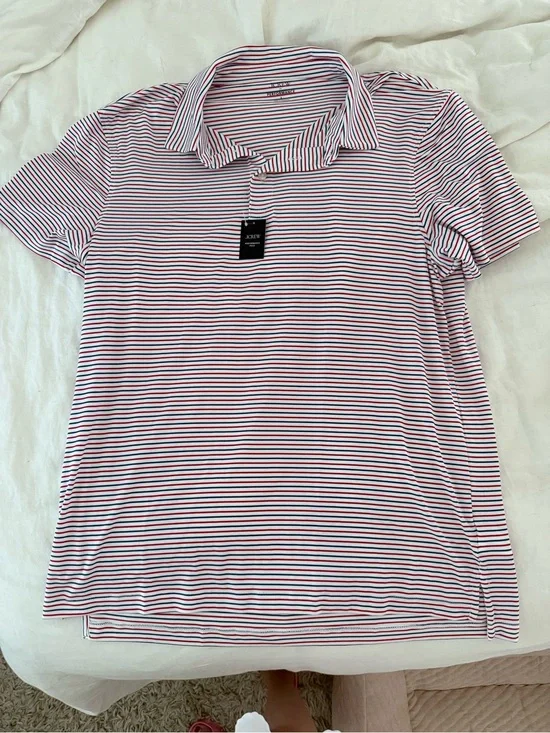 J. Crew Red & Navy Stripe Performance Polo