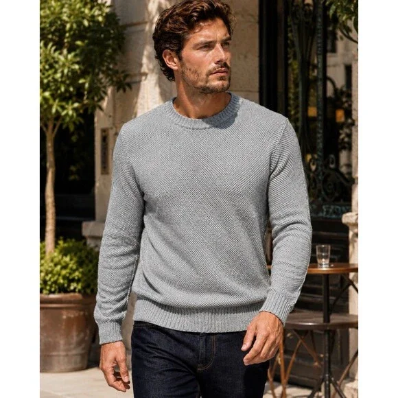 J Crew Sweater Mens S Gray Crewneck Premium Basket-stitch Cotton Layering