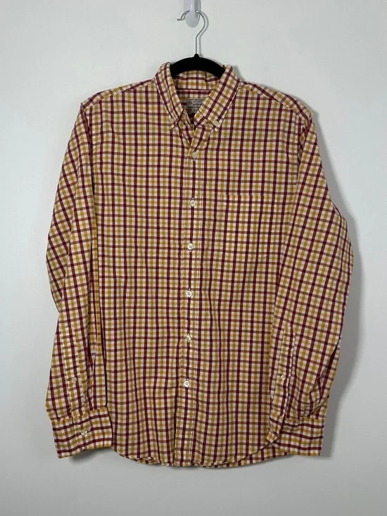 J.Crew Men's Size Small Long-Sleeve Button-Down Shirt Red/Gold Checkered Plaid