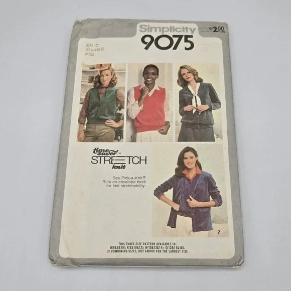 New Vtg 1975‎ Uncut Simplicity 9075 Misses Cardigan Vest Pullover sz 12 14 16