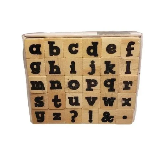 NEW 30 Alphabet Lower Case Wood Rubber Stamp Set