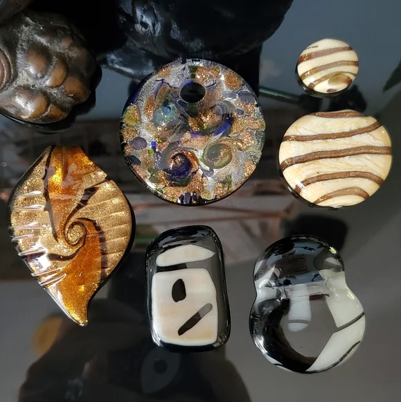 Assorted lot of glass pendants beads a pin dichroic fused lampwork craft supply