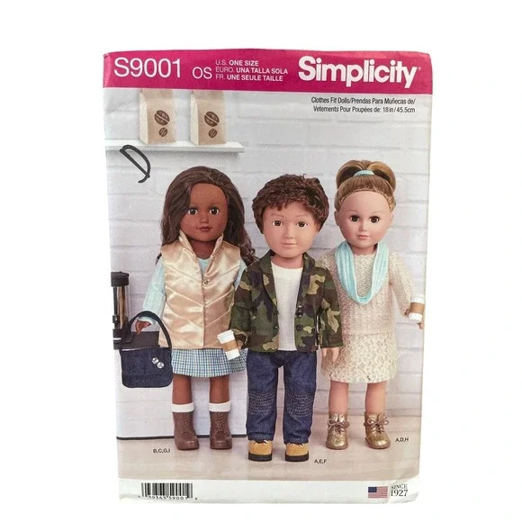 Simplicity S9001 18in Doll Clothes Unisex One Size Sewing‎ Pattern