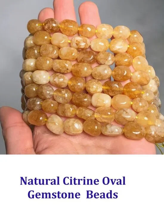 Natural Citrine Oval Loose Spaced Beads  6x8mm  or  9x11mm