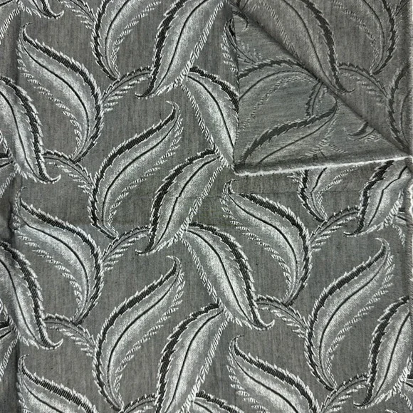 Grey Silver Jacquard Leaf Feather Pattern Remnant  Upholstery Textile 58x36