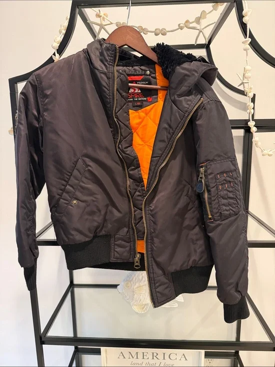 Aspire Black Bomber Jacket with Orange Quilted Lining