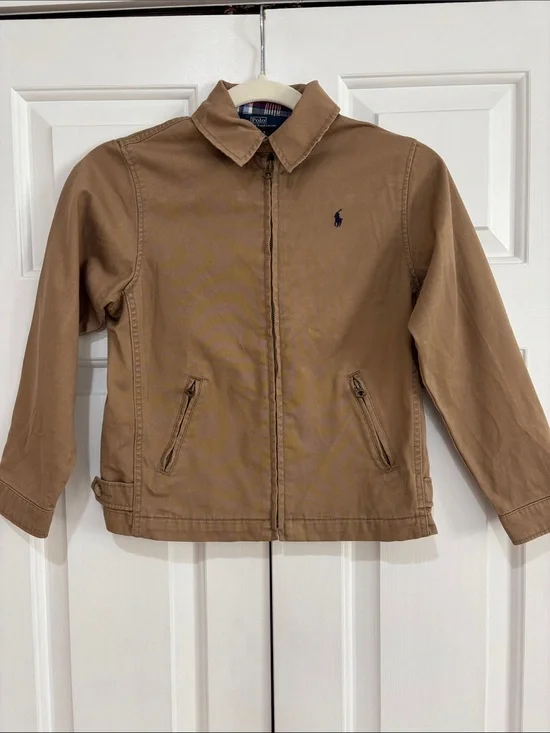 Polo by Ralph Lauren Dark Tan Zip Collar Windbreaker Jacket Boys Size 7 EUC