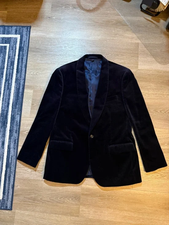 J. Crew Navy Velvet Single-Button Blazer
