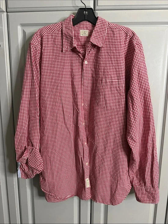 J Crew Men's Red Gingham Button-Up Shirt Sz L (16-16.5)