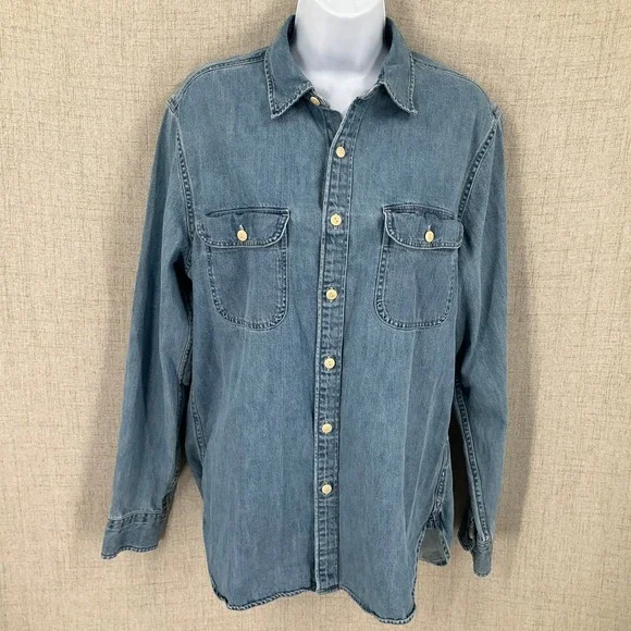 J. Crew Denim Shirt Mens M Blue Cotton Button Down Workwear Classic Casual