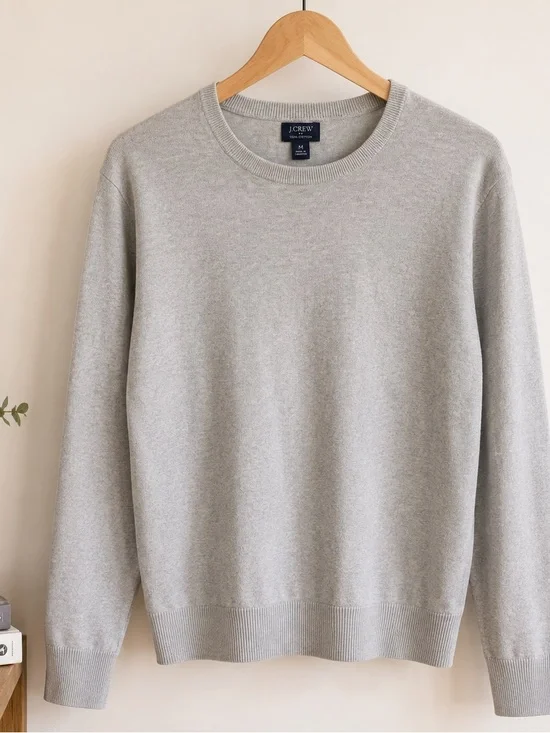 J.Crew 100% Cotton Crewneck Sweater | Light Gray | Medium | Classic Essential