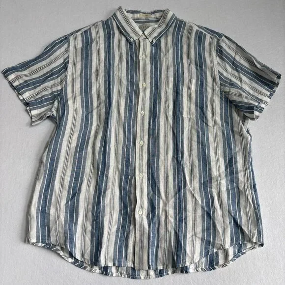 J. Crew Irish Linen Button Down Shirt Mens XL Striped Short Sleeve Preppy Resort