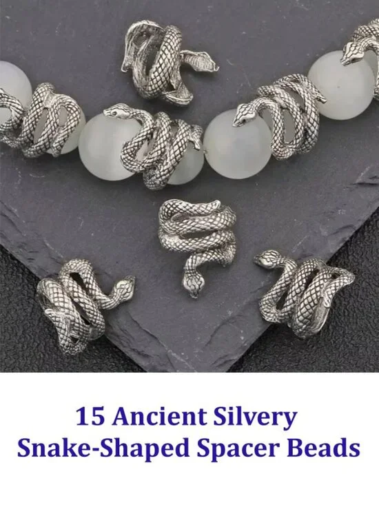 15 Ancient Silvery Snake-Shaped Spacer Beads