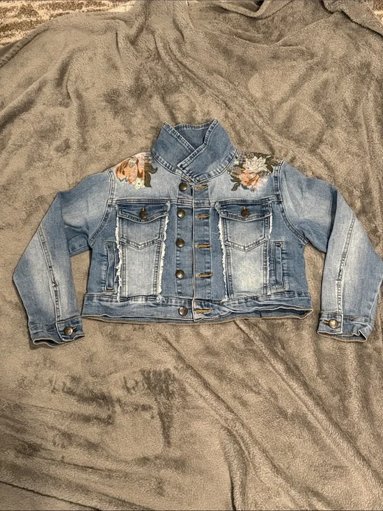 Joe's Girls 7Y Jeans Light Blue Denim Jacket with Floral Embroidery