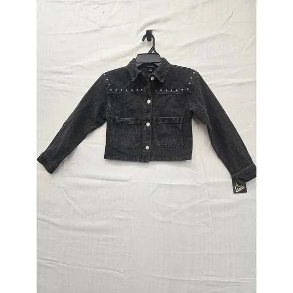 Art Class Girls Black Studded Denim‎ Jacket Cropped Size M 8 333021450