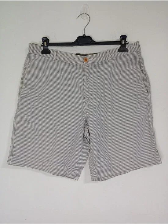 J. Crew Mens Striped 100% Cotton Shorts 34W Gray & White Casual Summer Wear