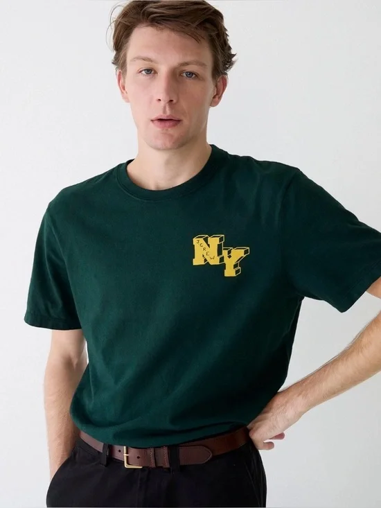 J Crew Mens Dark Green NY Graphic Tee New York Large Retro Vintage vibes