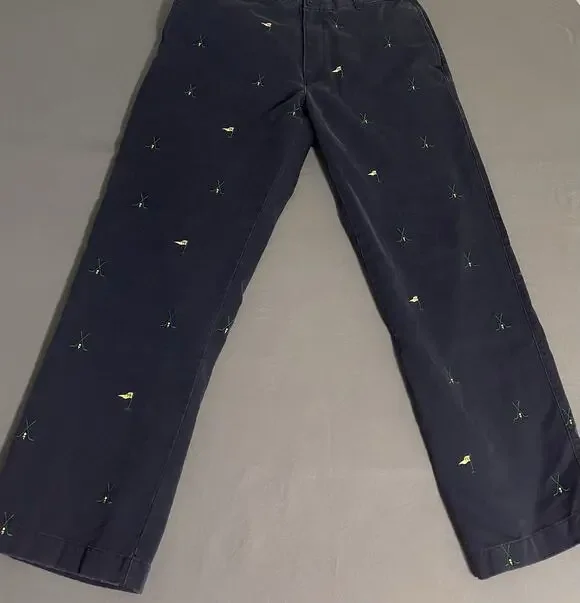 Vintage 36x32 J.Crew Navy Golf 19th Hole Embroidered Chinos Pants Style 87563