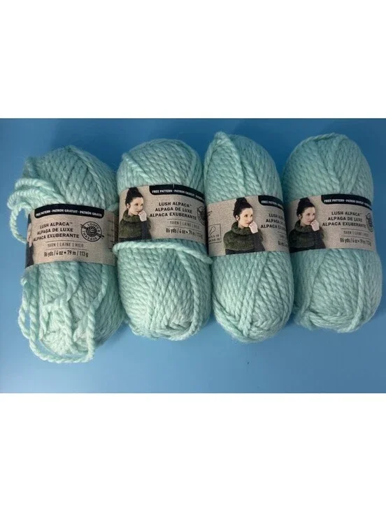 Loops & Threads Lush Alpaca Yarn Lot 4 Skeins + Started Project LA-20 Turquoise