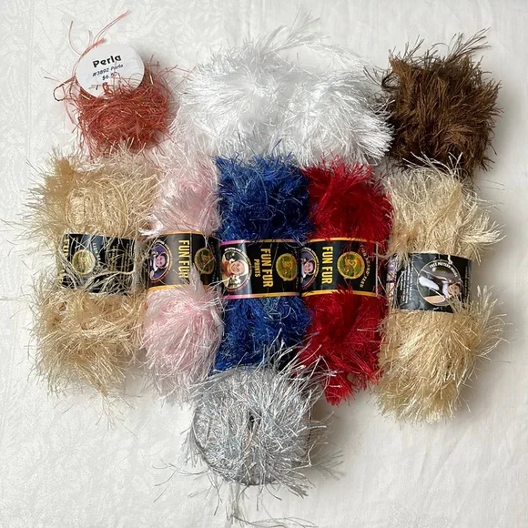 Lion Brand, etc. Fun Fur Yarn/Lot of 9