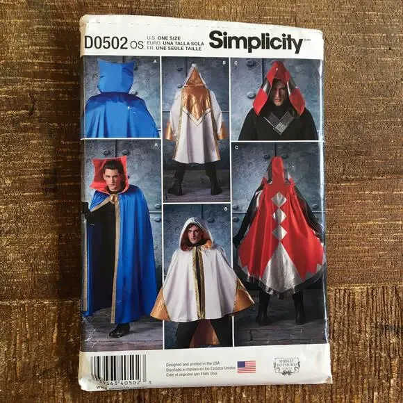 Simplicity Sewing Pattern D0502 Assassin's Creed Hood Cloak Cape One Size UNCUT