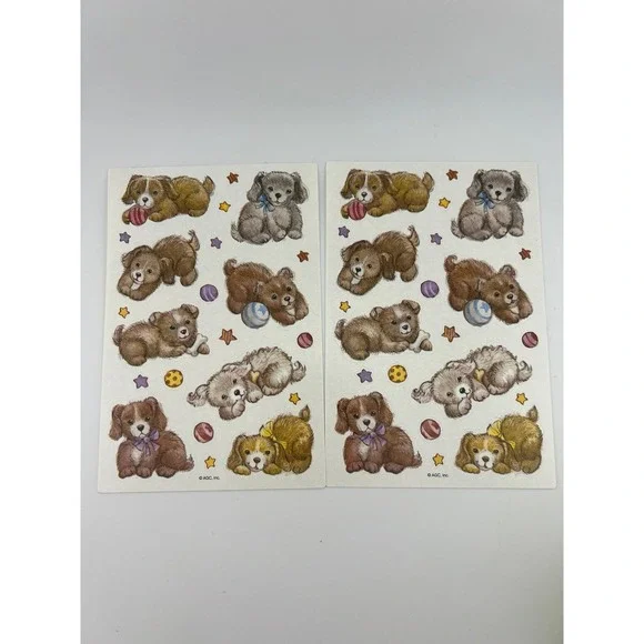 Vintage AGC Puppy Dog Sticker Sheets Lot Cute 80s‎ 90s Kawaii Scrapbook