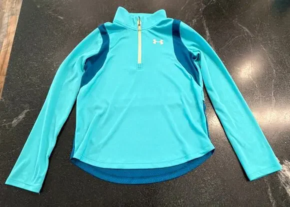 Under Armour girls turquoise heatgear long sleeve layer 1/4 zip  YM