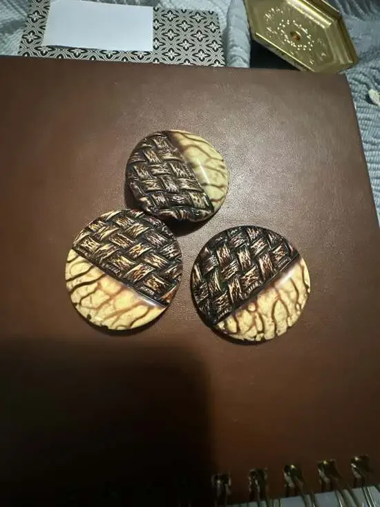Vintage Celluloid Basket Weave and Marble Effect Buttons, Set of 3