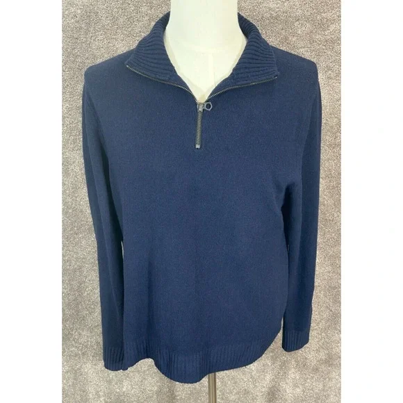 J Crew Sweater Mens Large Blue‎ Merino Wool Blend 1/4 Zip Pullover Long Sleeve