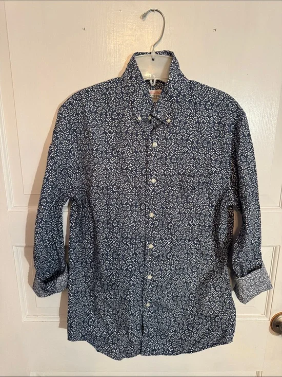 J. Crew Navy Button-Down Shirt with White Micro Floral Print