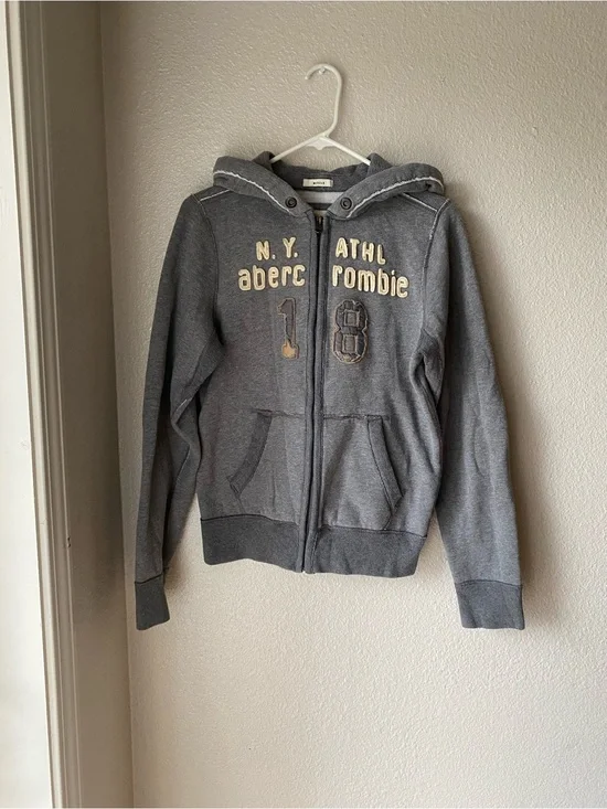 Abercrombie Gray Sherpa-Lined Zip Hoodie