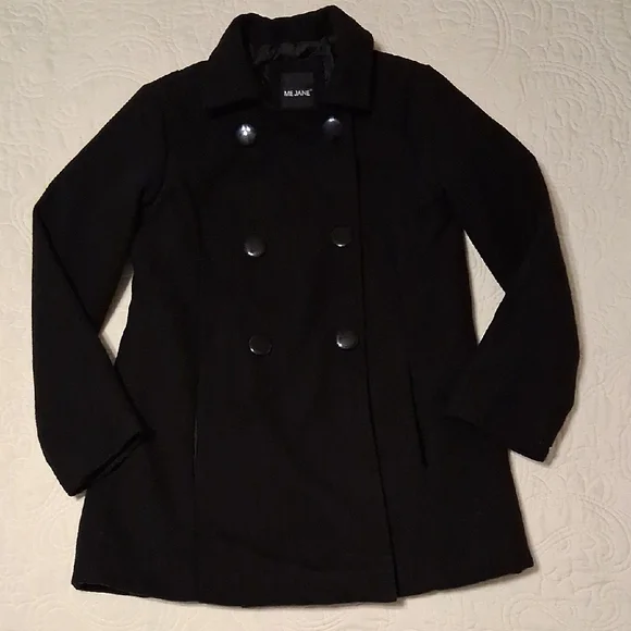 Girls Black Pea Coat Double-Breasted Black Pea Coat