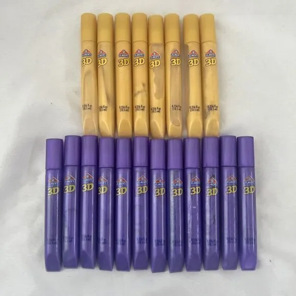 Elmer's 3D Glitter Paint Pens .356 Fl Oz Lot Of 8‎ Gold 12 Purple NEW