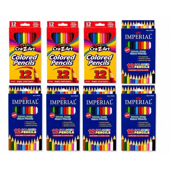8 Pack Colored Pencils 12 Count Bulk Cra-Z-Art Imperial Kids School Art Supplies